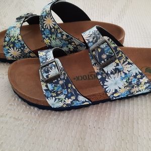Birkenstock Sydney Vegan Double Strap Floral Blue Sandals Women 39 Narrow Flower